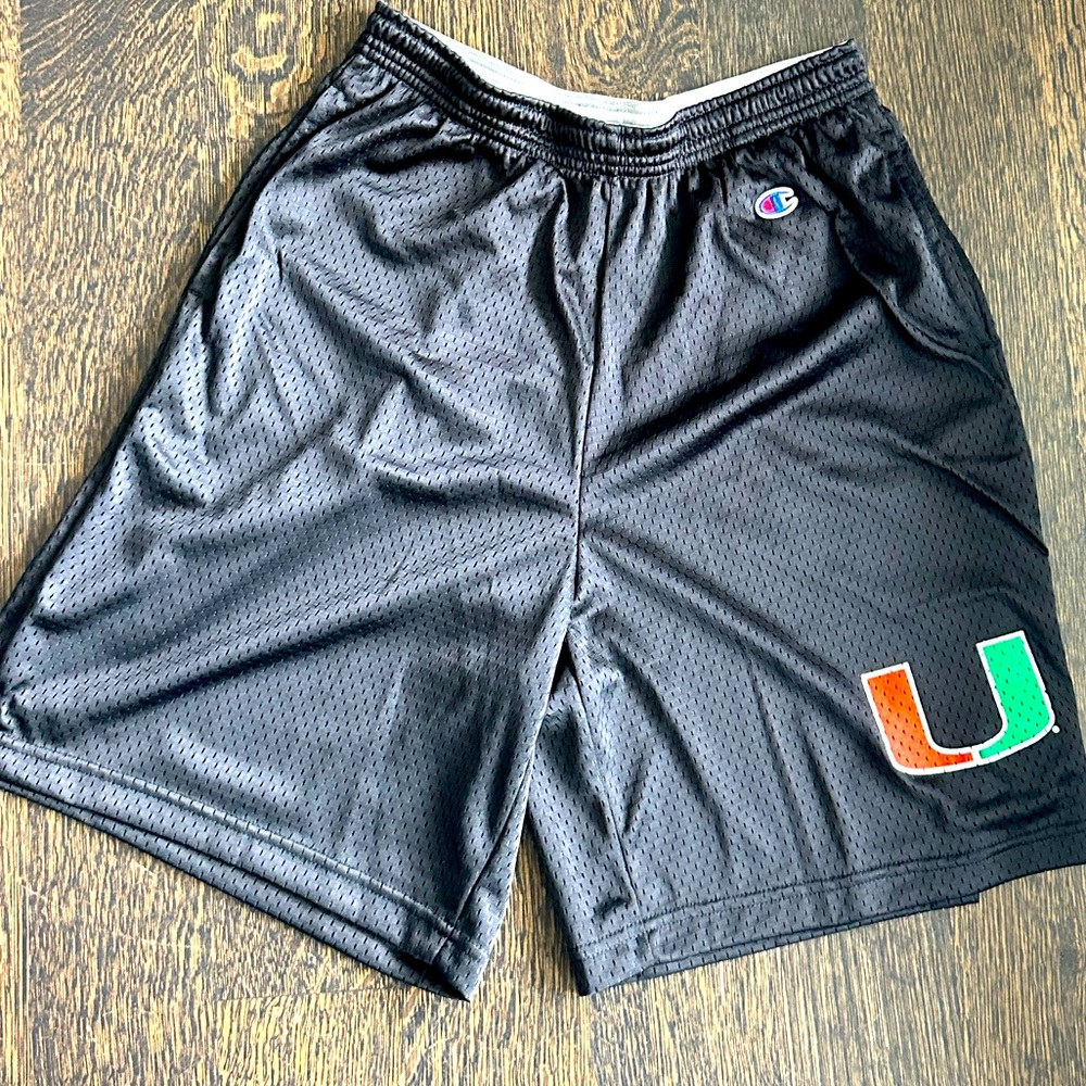 Black Champion black mesh University of Miami basketball shorts